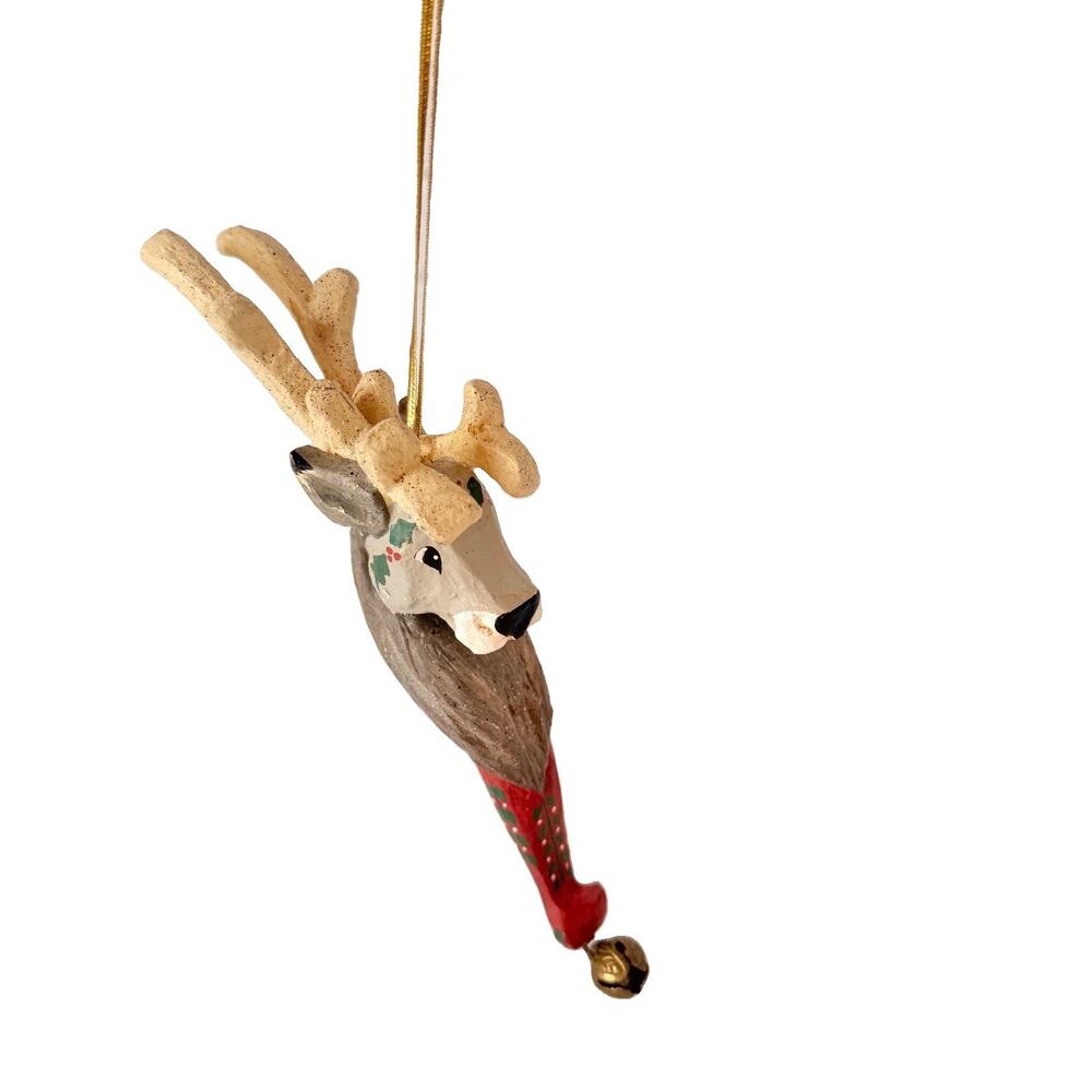 Vintage House of Hatten Reindeer Ornament D Calla Jingle Bell Christmas 9" 1994